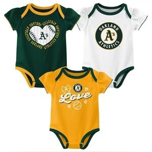 MLB Oakland Athletics Infant Girls' 3pk White Bodysuit / 0-3 m new